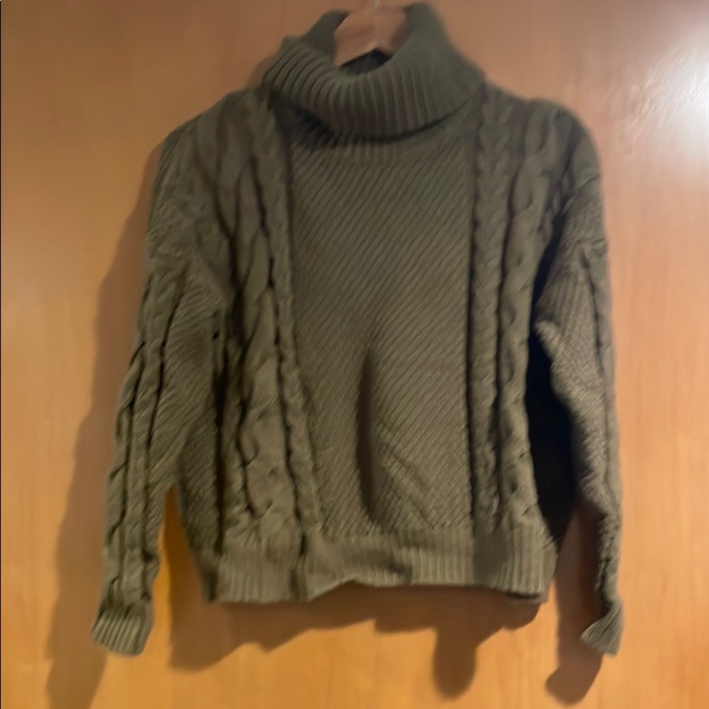 Madewell Olive Green Cable Knit Turtleneck Sweater